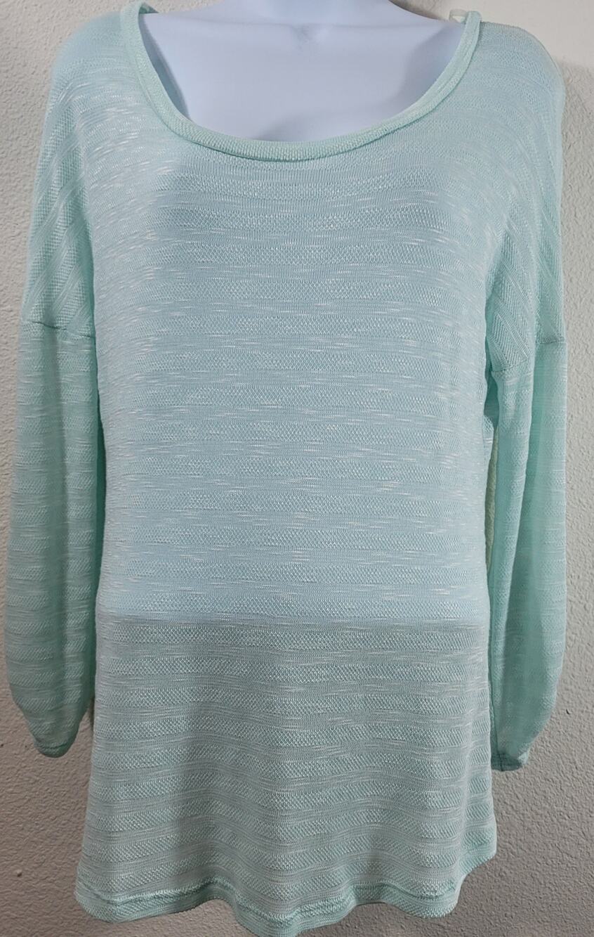 Cherish Light Green Tight Knit Roll Tab Sleeves Top Large Lightweight Stretchy
